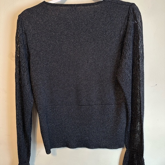 Anthropologie NWT Twofer Black Metallic Shimmer V Neck Pullover Sweater Medium‎ - Picture 7 of 7
